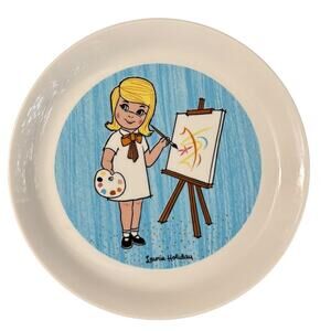 Vintage 1960s Shenango Holiday Inn Retro Kid's Plate Laurie Holiday Art